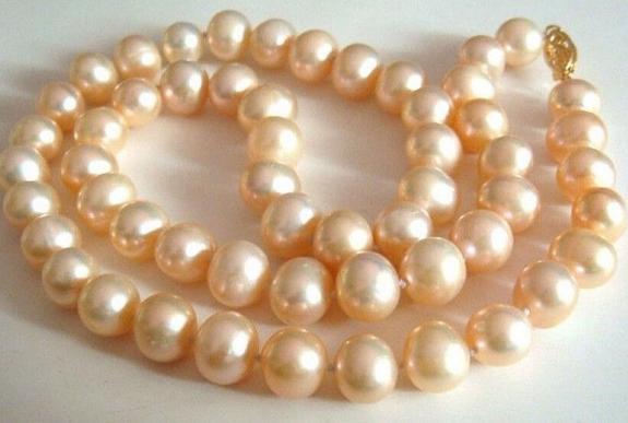 Classic 8-9mm natural south seas gold pink pearl necklace 18inch 14K gold clasp