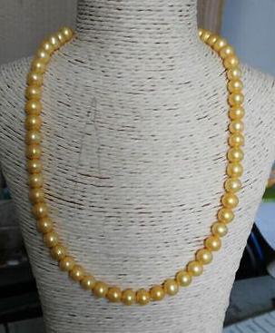 Classic 8-9mm south sea gold pearl necklace 18inch 14k gold clasp