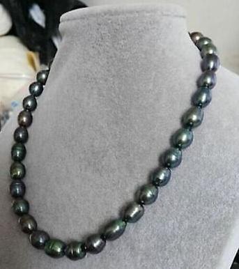 Charming 12-13mm tahitian black green pearl necklace 18inch 14K gold clasp