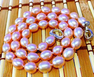 Gorgeous AAA 9-10mm south seas pink pearl necklace 18inch 925 silver clasp