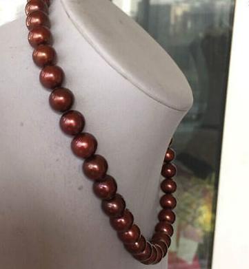Hot sell 10-11mm south sea chocolate pearl necklace 18inch 14K gold clasp
