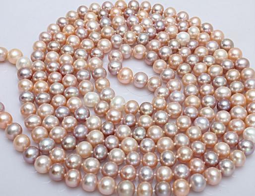 Gorgeous 8-9mm natural south seas pink purple Mix colour pearl necklace 50 inch 14k gold clasp