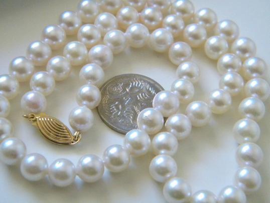 Classic 20inch 9-10mm south sea white pearl necklace 14k gold clasp