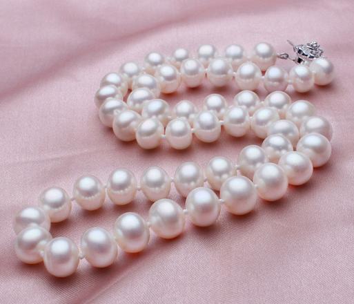 Charming natural 9-10mm genuine south sea white pearl necklace 18inch 925 silver clasp
