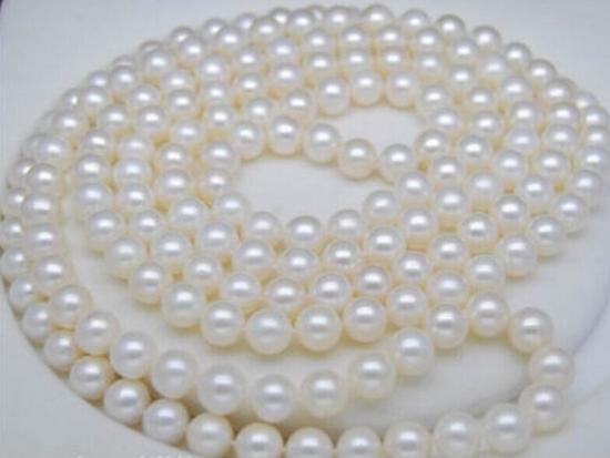 Classic 9-10mm natural south seas white pearl necklace 36 inch 14k gold clasp