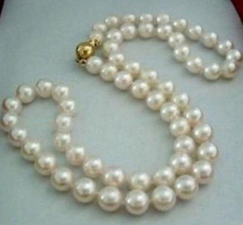 Hot Sell 20 Inch 9-10mm Natural South Sea White Pearl Necklace 14K Gold Clasp Beaded Necklaces