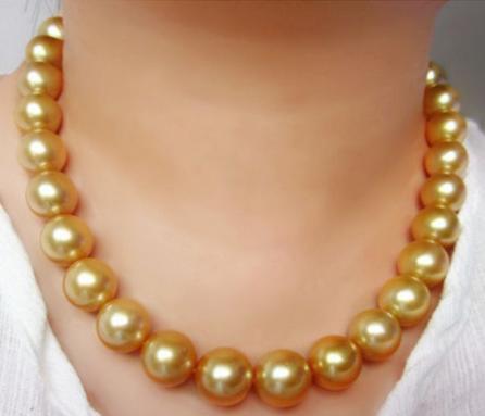 Classic Natural 11-12mm south seas gold pearl necklace 18inch 14k gold clasp