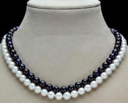 Classic doublue strands 9-10mm south seas black white multicolor pearl necklace 18-19 inch 14k gold clasp