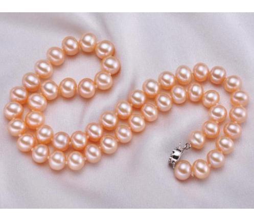 Hot Sell Natural 10-11mm Gold Pink Pearl Necklace 18inch 925 Silver Clasp Beaded Necklaces