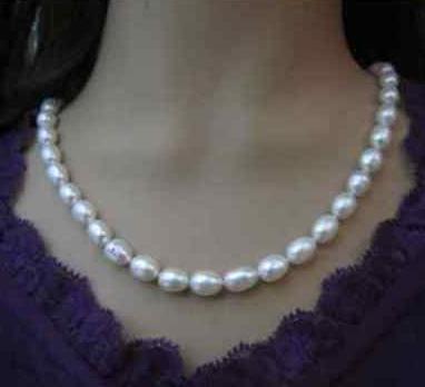 Classic 10 -11mm baroque white pearl necklace 18 inch 925 silver clasp