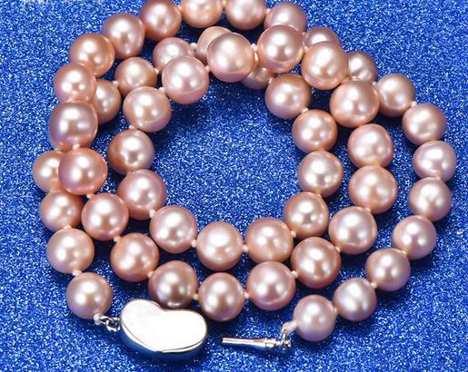 Elegant 8-9mm natural south seas pink pearl necklace 19inch 925 silver clasp