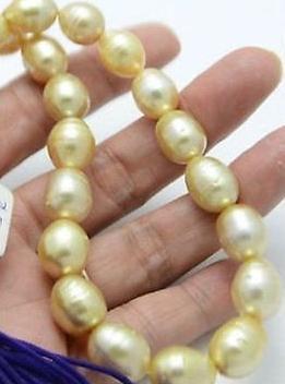 Gorgeous 11-12mm natural south seas gold pearl necklace 18inch 14k gold clasp