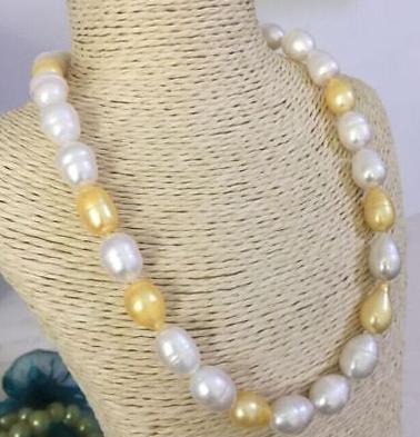 Classic 11-12mm natural south sea white gold multicolor pearl necklace 18inch 14k gold clasp