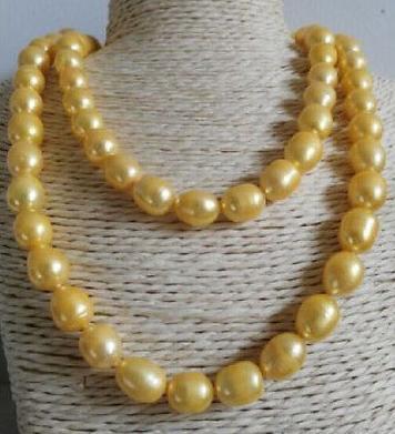AAA 35 INCH HUGE 11-13MM NATURAL SOUTH SEA GOLD PEARL NECKLACE 14K GOLD