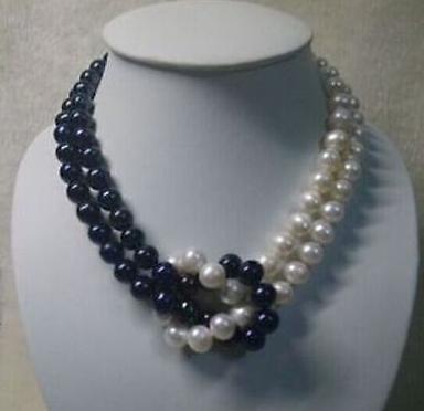 AAA 18 INCH 9-10MM TAHITIAN NATURAL WHITE BLACK PEARL NECKLACE 14K GOLD
