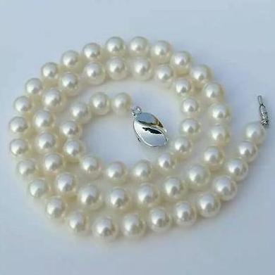 Gorgeous 9-10mm natural south seas white pearl necklace 18 inch 925 silver clasp
