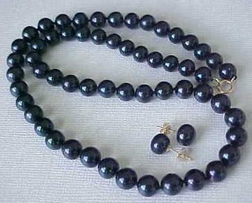 Gorgeous 9-10MM AAA tahtian BLACK PEARL NECKLACE 19 inch 14K gold clasp free EARRINGS