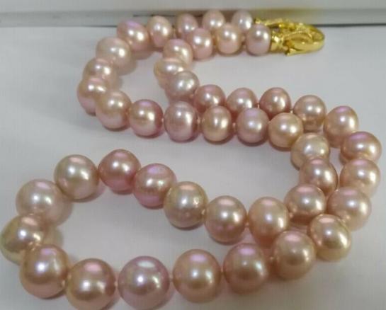 Classic natural 9-10mm south seas pink Pearl necklace 18inch 14k gold clasp
