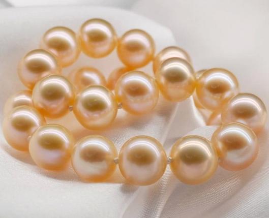 Classic AAA 9-10mm south seas gold pink pearl necklace 18inch 925 silver clasp