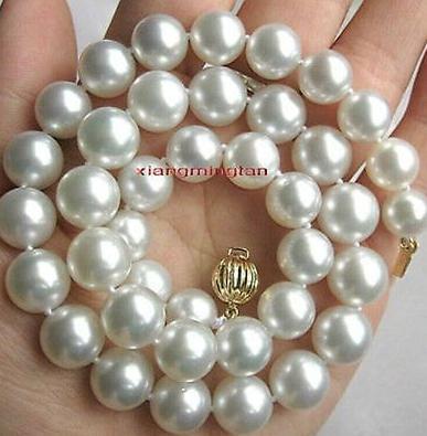 Classic 11-12mm natural south seas white pearl necklaces 20inch 14K gold clasp