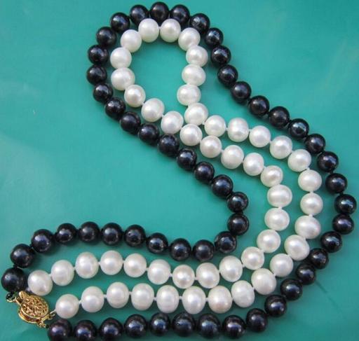 HOT SELL 2 ROW AAA 9-10MM SOUTH SEA NATURAL WHITE BLACK PEARL NECKLACE 18 INCH 14K GOLD
