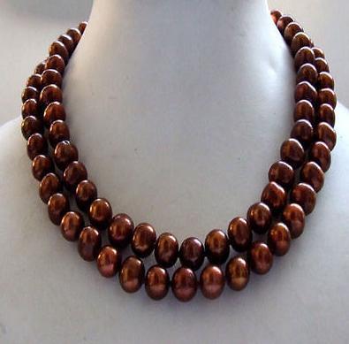 Charming double strands 8-9 mm south sea chocolate pearl necklace 925 silver 17-18 inch