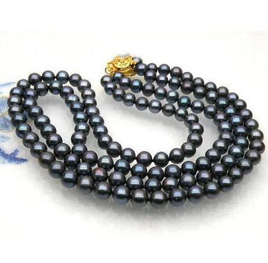 Cassic 2 strand 9-10mm AAA Natural black south sea pearl necklace 14k gold 17-18 inch