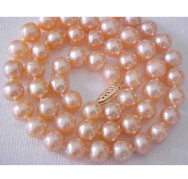 Classic 9-10mm south seas gold pink pearl Necklaces 19 inch 14K gold clasp