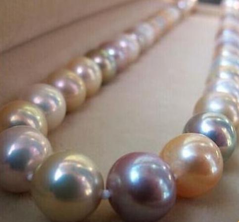 Hot Sell 10-11mm Natural South Seas White Pink Purple Pearl Necklace 18 Inch 14K Gold Clasp Beaded Necklaces