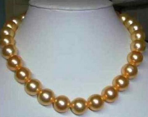 AAA 10-11MM NATURAL SOUTH SEA GOLD PEARL NECKLACE 14k GOLD 19 INCH