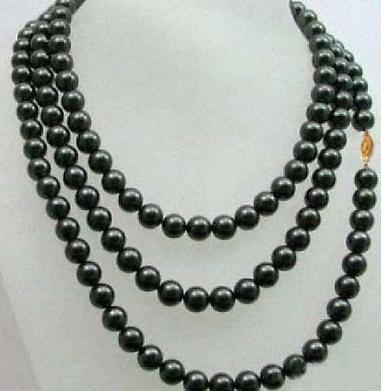 Cassic AAA 9-10mm natural south sea black pearls necklace 14K gold 54 inch