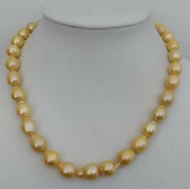 Gorgeous 10-11mm natural south seas gold pearl necklace 18inch 14k gold clasp