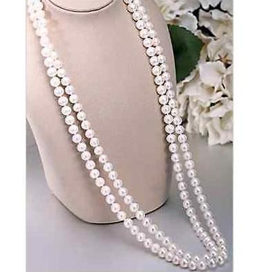 Charming 45inch 8-9mm south sea white pearl necklace 925 silver clasp