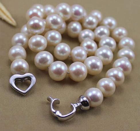 Gorgeous 10-11mm south seas white pearl necklace 19 inch 925 silver clasp
