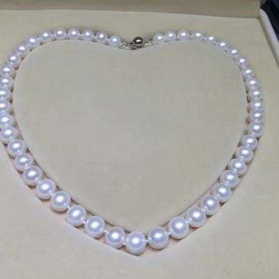 Gorgeous AAA 9-10mm south seas white pearl necklace 19 inch 925 silver clasp