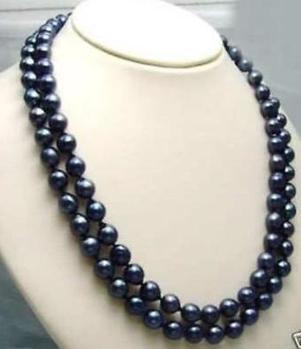Gorgeous natural 9-10mm tahitian black pearl necklace 36 inch 14K gold clasp