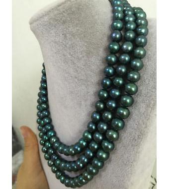 Elegant 8-9mm south sea peacock green pearl necklace 48inch 14k gold clasp