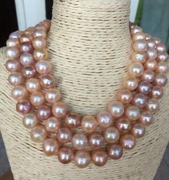 Elegant 9-10mm south sea gold pink multicolor pearl necklace 48 inch 14k gold