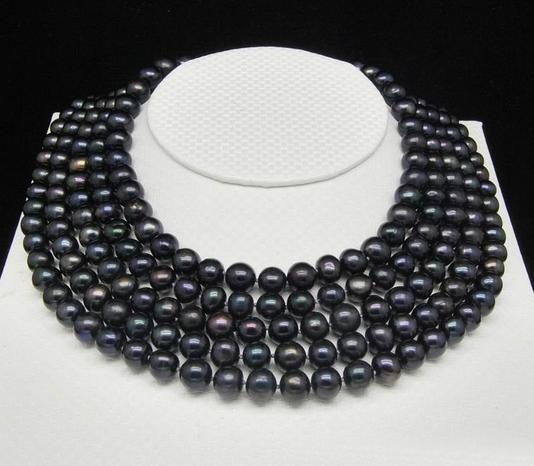 Cassic AAA 9-10mm Black SOUTH SEA Pearl Necklace 100 inch 14K Gold