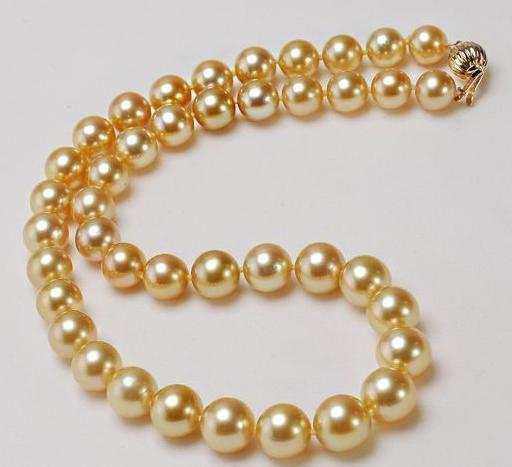 Hot sell 10-11mm south sea gold round pearl necklace 18inch 14k gold clasp