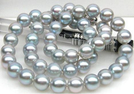 Charming 10-11mm natural round tahitian gray pearl necklace 20inch 925 silver clasp