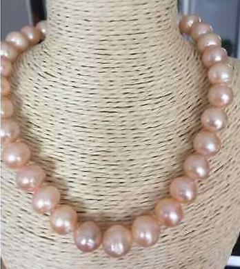 Charming natural 11-12mm south sea pink pearl necklace 18inch 14K gold clasp