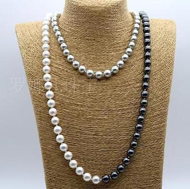 Charming 9-10mm south sea black white gray pearl necklace 45inch 14k gold clasp