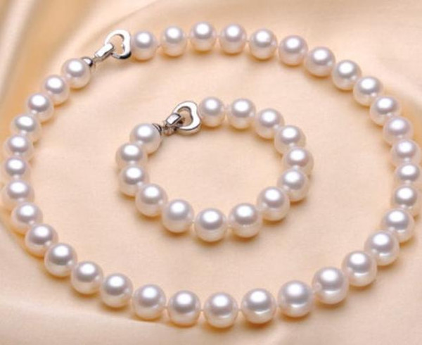 Elegant 10-11mm natural south sea white pearl necklace 19 inch 925 silver clasp free bracelet