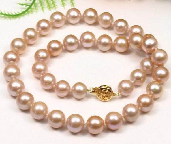 Cassic AAA 10-11mm south sea pink pearl necklace 14K Gold Clasp 19 inch