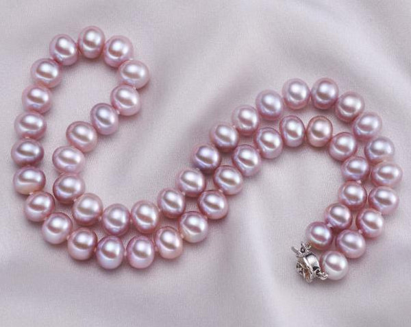 Classic Natural 10-11mm purple Pearl necklace 19 inch 925 silver clasp