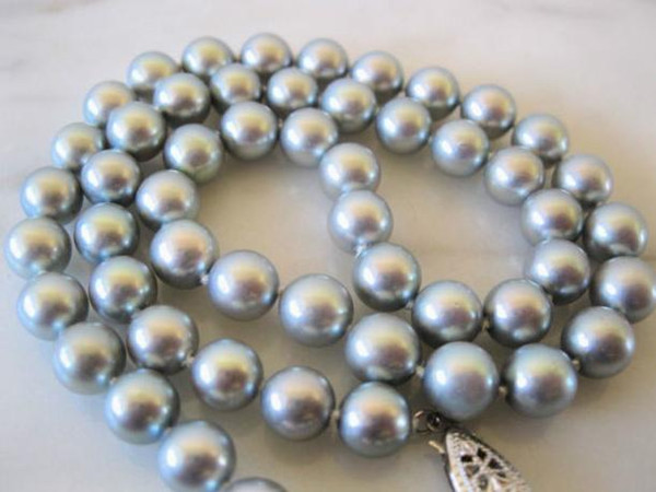 Gorgeous AAA 10-11mm tahitian silver gray pearl necklace 20inch 14K gold clasp