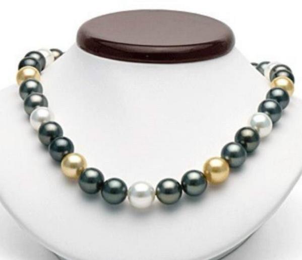 Classic 10-11mm south sea gold black white pearl necklace 19 inch 14k gold clasp