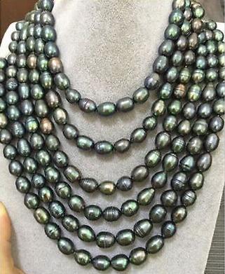 Gorgeous 60inch 11-12MM tahitian south seas baroque peacock green pearl necklace 925 silver clasp