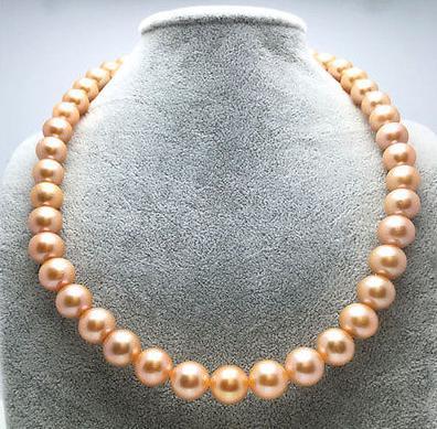 Gorgeous 10-11mm south seas gold pink pearl necklace 18inch 14k gold clasp